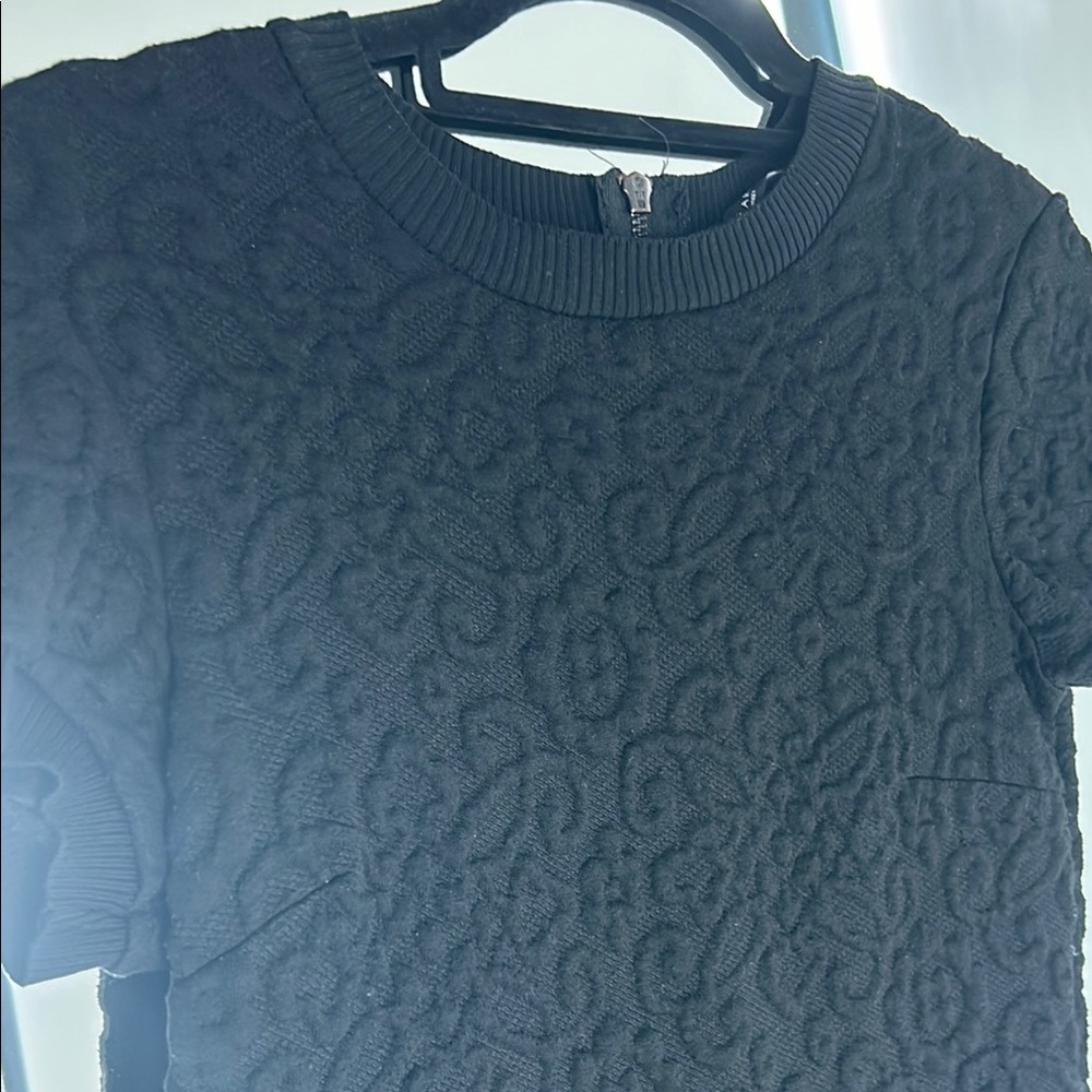 ZARA small Black Jacquard Short Sleeve Dress